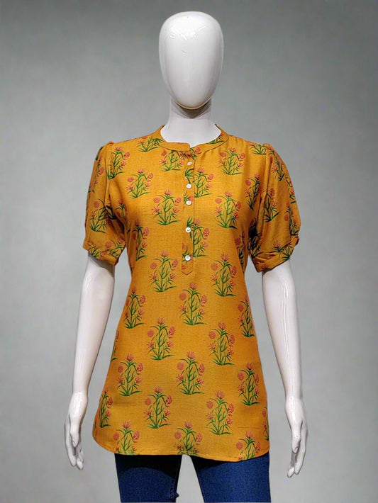 Mustard Yellow Floral Printed Top
