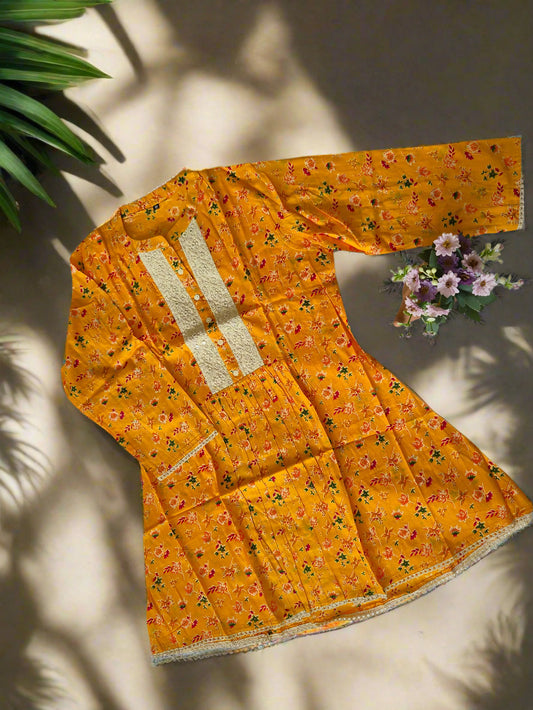 Mustard Yellow Floral Cotton Kurti