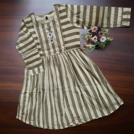 Beige & Gray Striped Flared Tunic