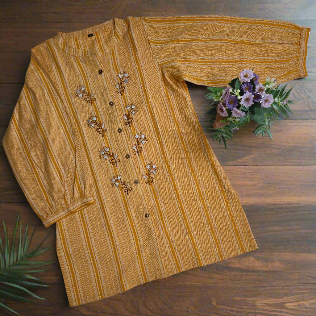 Striped Embroidered Kurti – Khadi Cotton