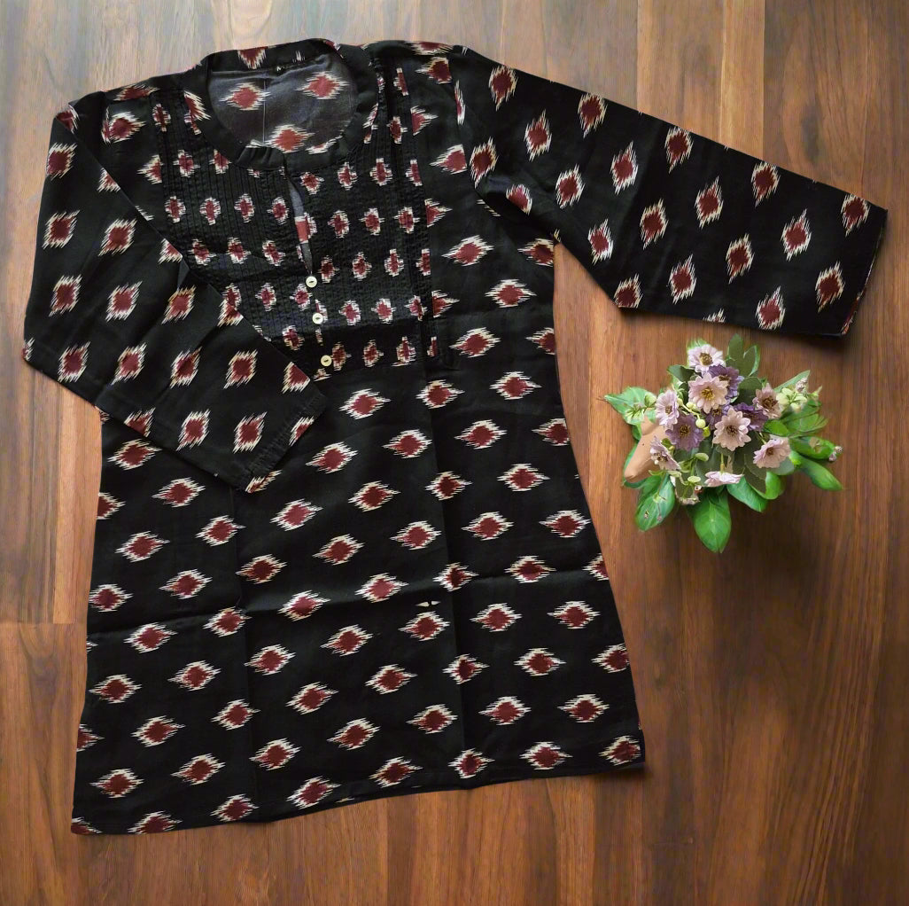 Black Ikat Print Short Kurti