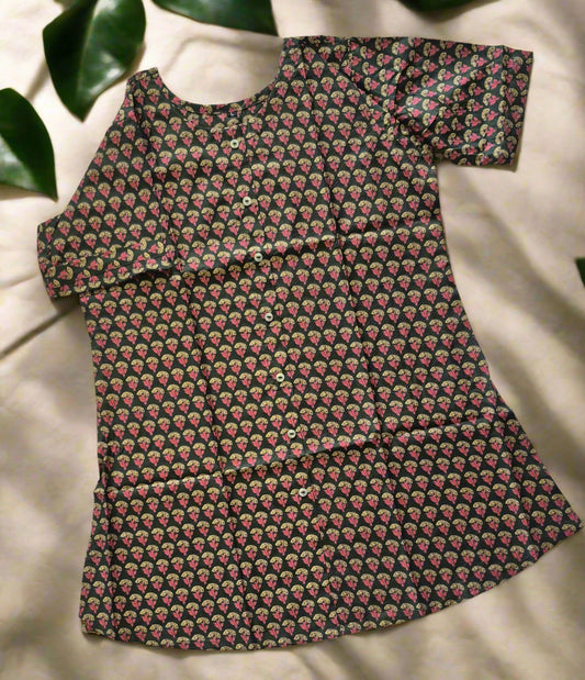 Silk Short Kurti with Floral Buta Print