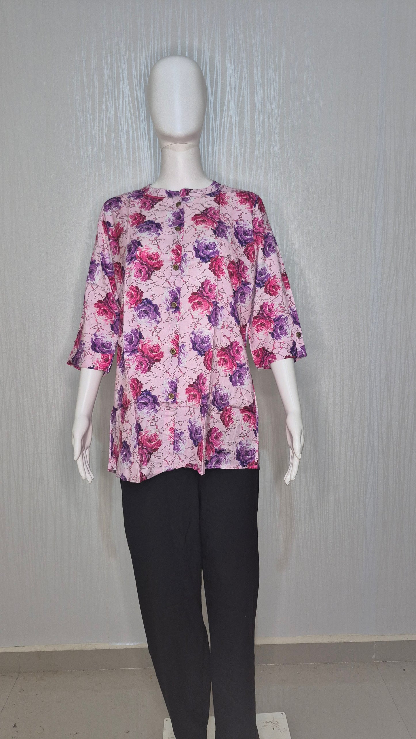 Floral Printed Pure Viscose Silk Short Top