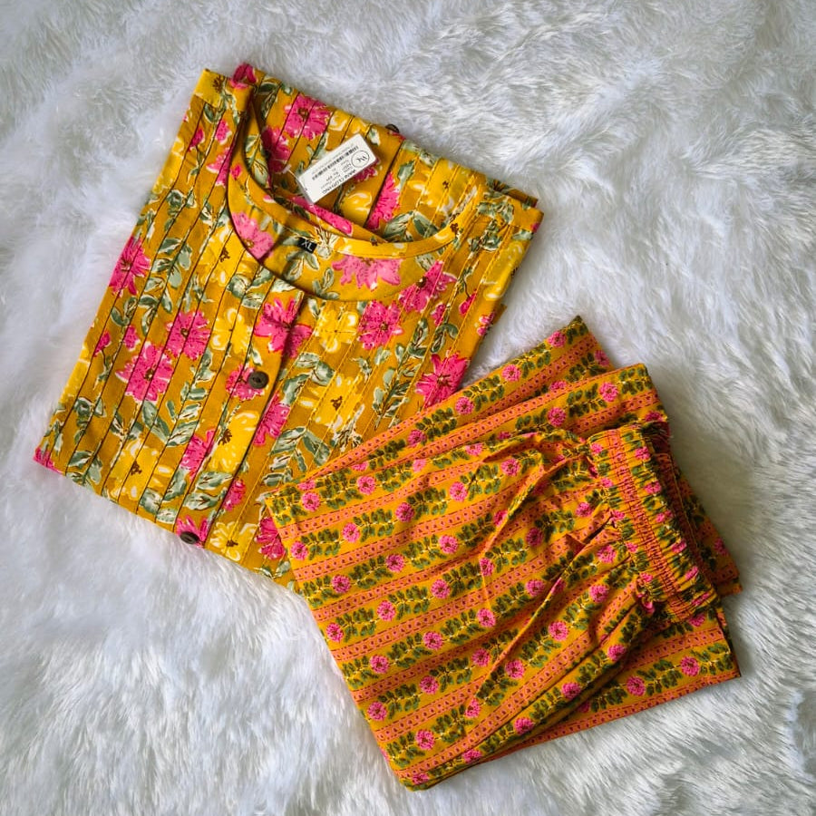 Yellow Floral Kurti Palazzo pant set