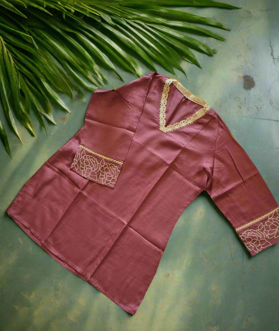 Lace-Detail Gaji Rayon Kurti