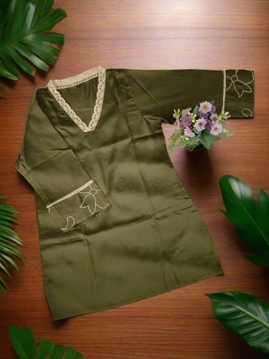 Lace-Detail Gaji Rayon Kurti