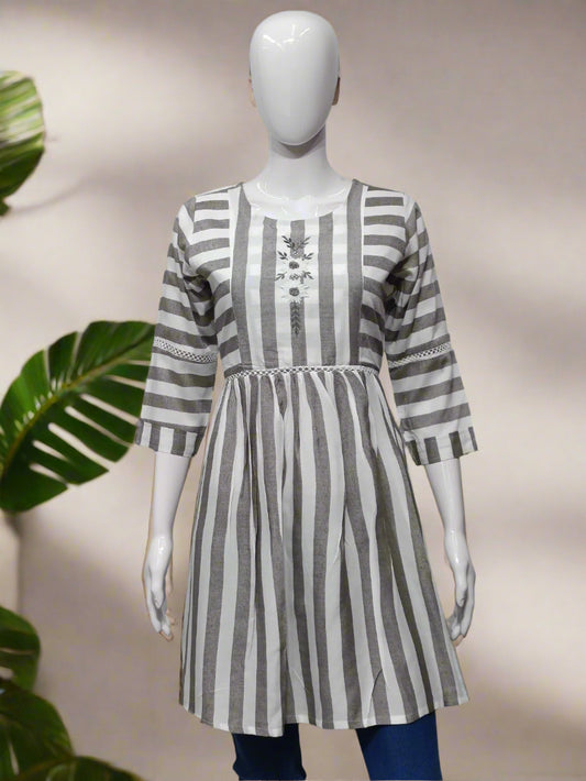 Beige & Gray Striped Flared Tunic