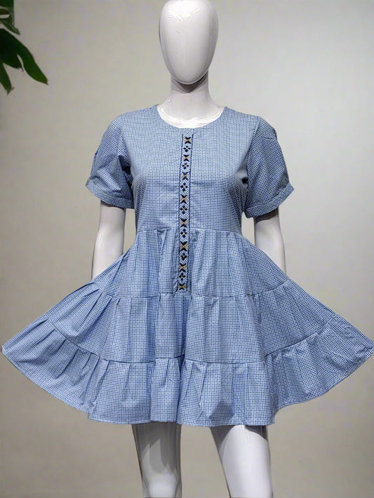 Flared Tiered Tunic with Front Embroidery