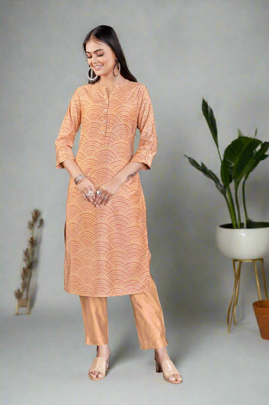 Peach Bamboo Silk Kurta Set