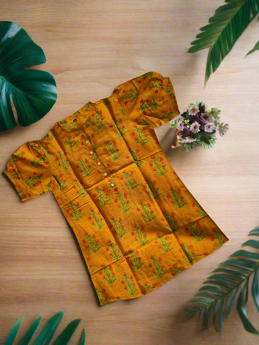 Mustard Yellow Floral Printed Cotton top