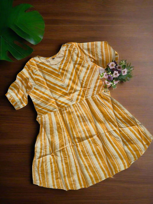 Mustard Striped Cotton Dress – Effortless Everyday Chic