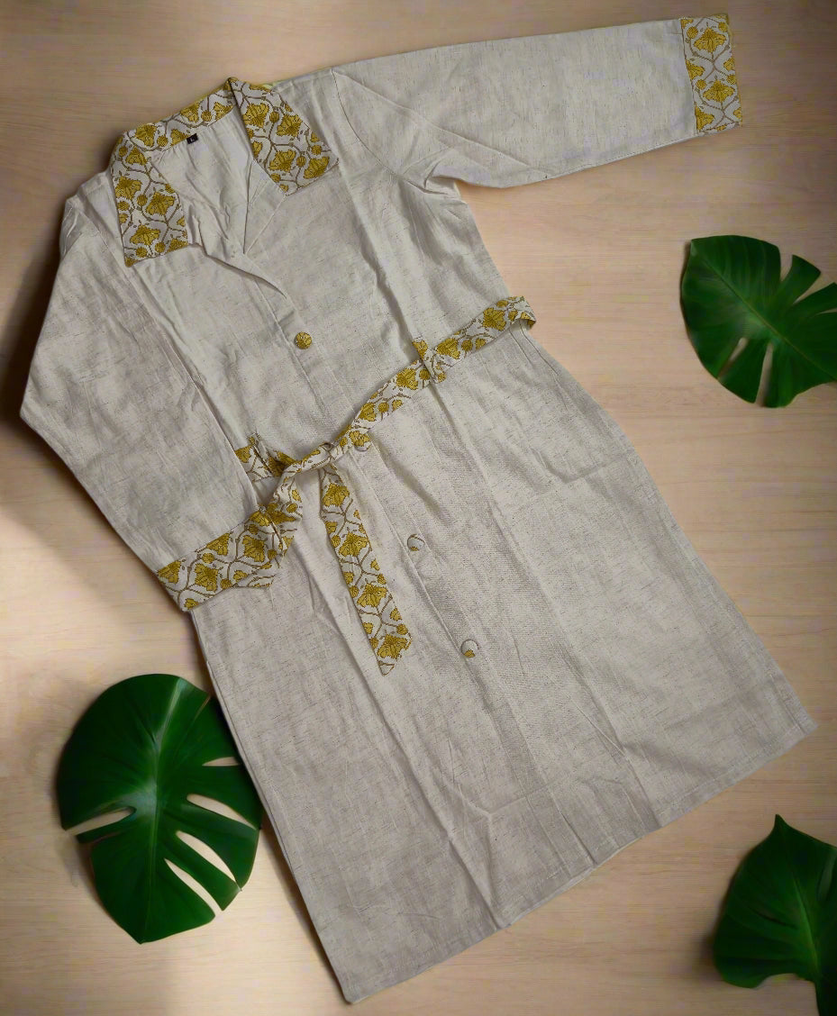 Ivory Khadi Cotton Belted Kurti