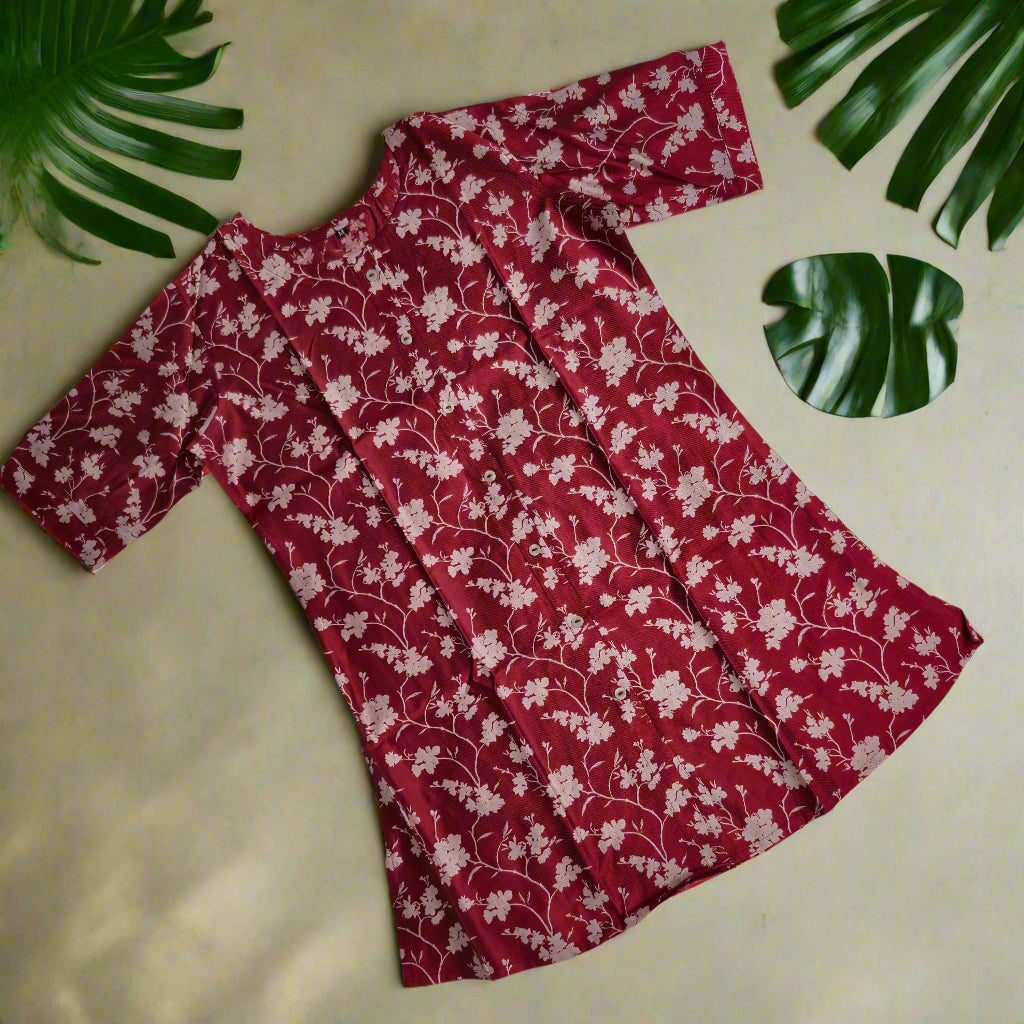 Maroon Floral Printed Kurti in Silk