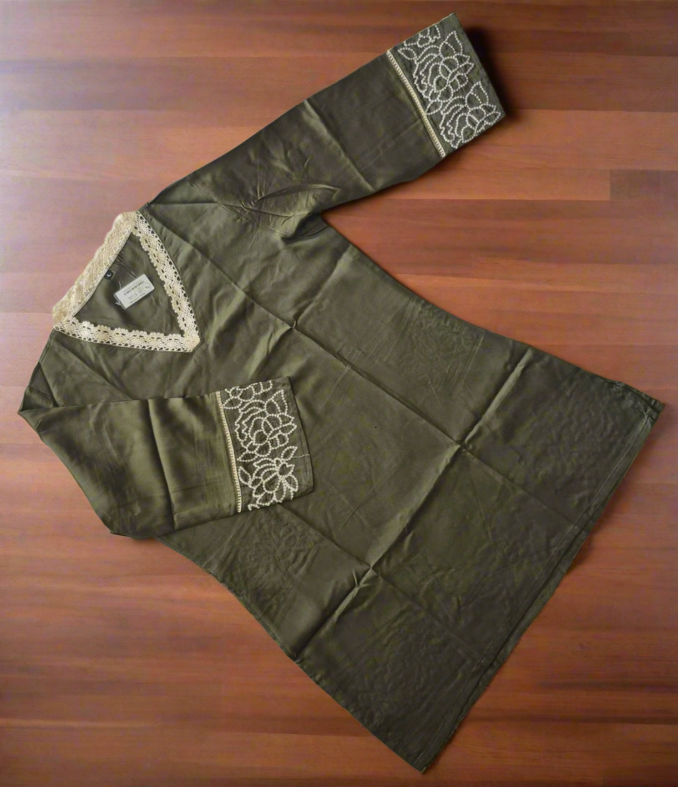 Lace-Detail Gaji Rayon Kurti