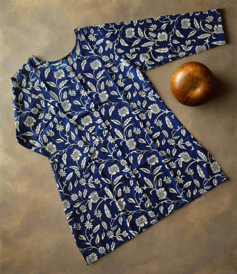 Navy Blue Floral Printed Short Kurti