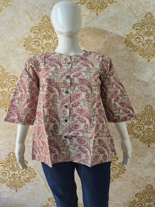 Elegant Paisley Print Bamboo Silk Short Kurti