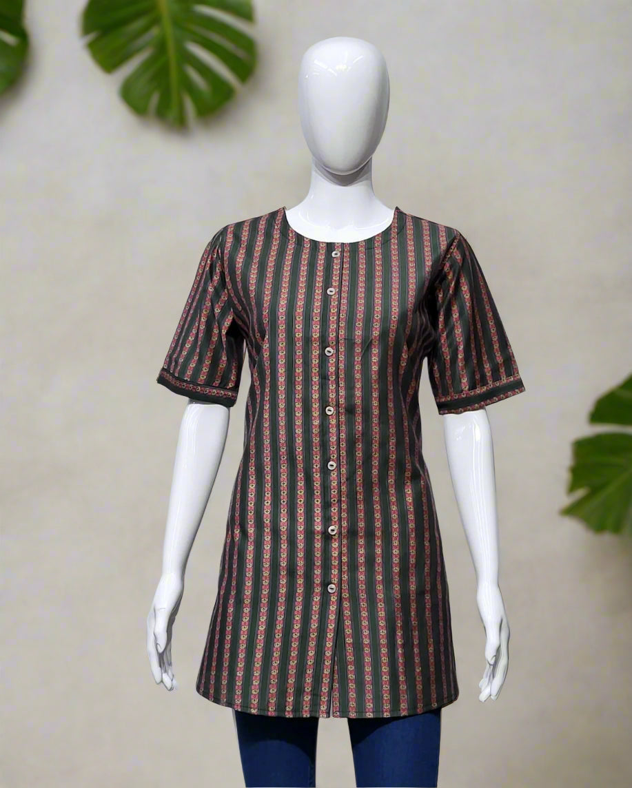 Striped Silk Short Kurti