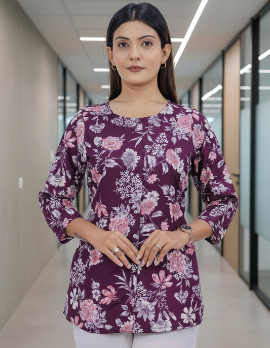 Maroon Mix-Cotton Floral Kurti