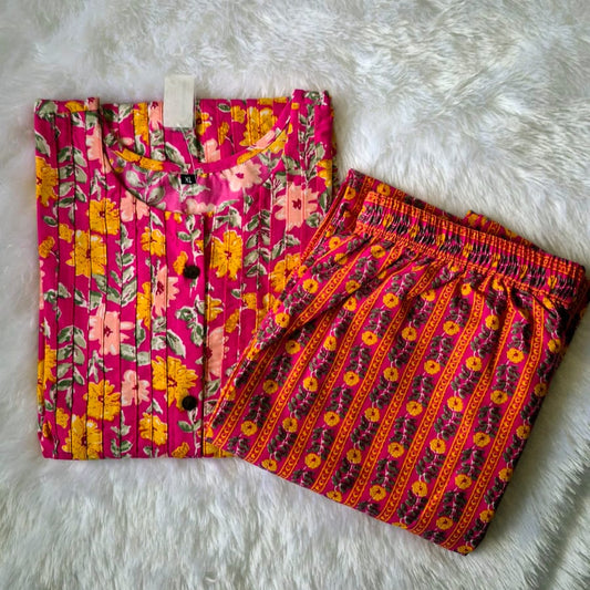 Pink Floral Print Kurti Palazzo Pants
