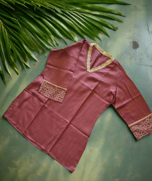 Lace-Detail Gaji Rayon Kurti